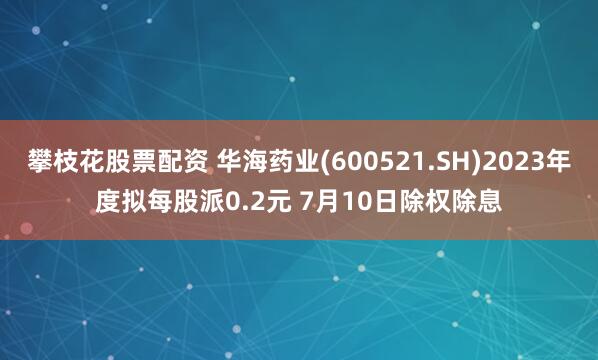 攀枝花股票配资 华海药业(600521.SH)2023年度拟每股派0.2元 7月10日除权除息